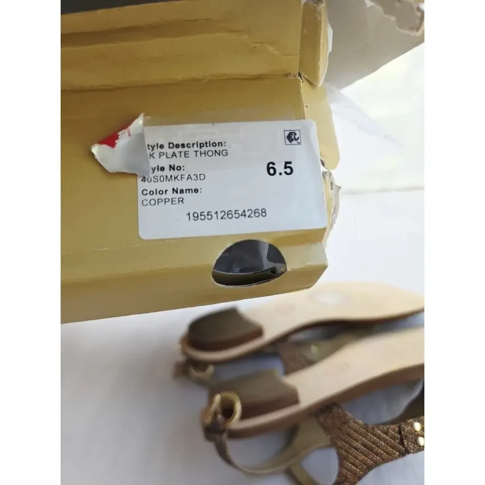 NIB NEW Women's 6.5 MICHAEL KORS Plate Slingback Thong Sandals Monogram Copper